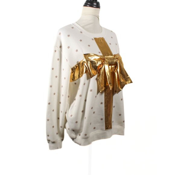NWT Vinyl Icons Gold Bow & Star Sweatshirt – Women’s L, Cozy Holiday Style - Picture 3 of 7